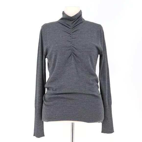 KINROSS CASHMERE Ruched Turtleneck Sweater Silk Merino Wool Dark Gray Size XL - Picture 1 of 6